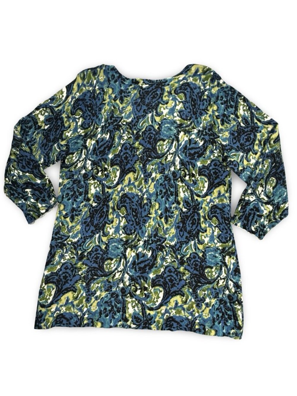 Lane Bryant Abstract Floral Cardigan Plus 14/16 Blue Green Button Up 3/4 Sleeve - Picture 7 of 8